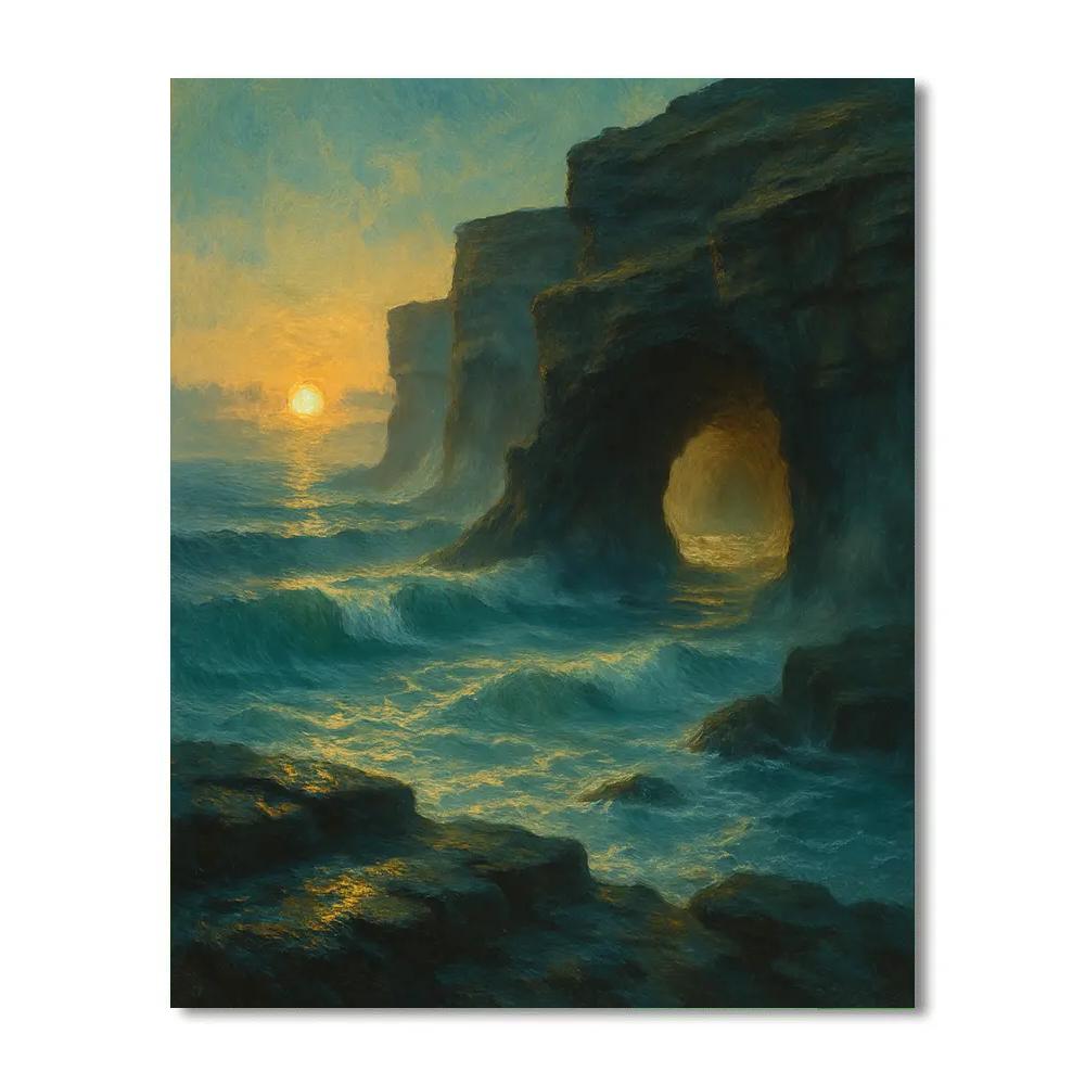 Cliffside Sea Caves At Golden Tide Numbered painting kits