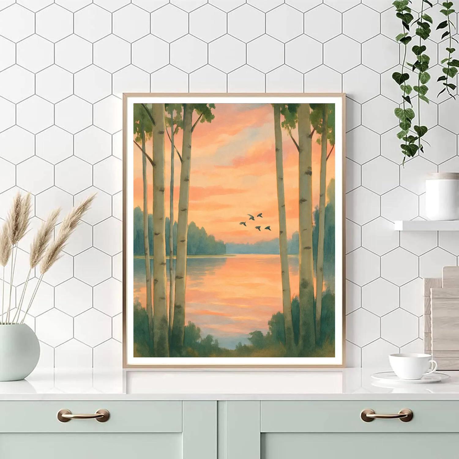 Sunrise Reflections Through Aspen Grove DIY paint by numbers