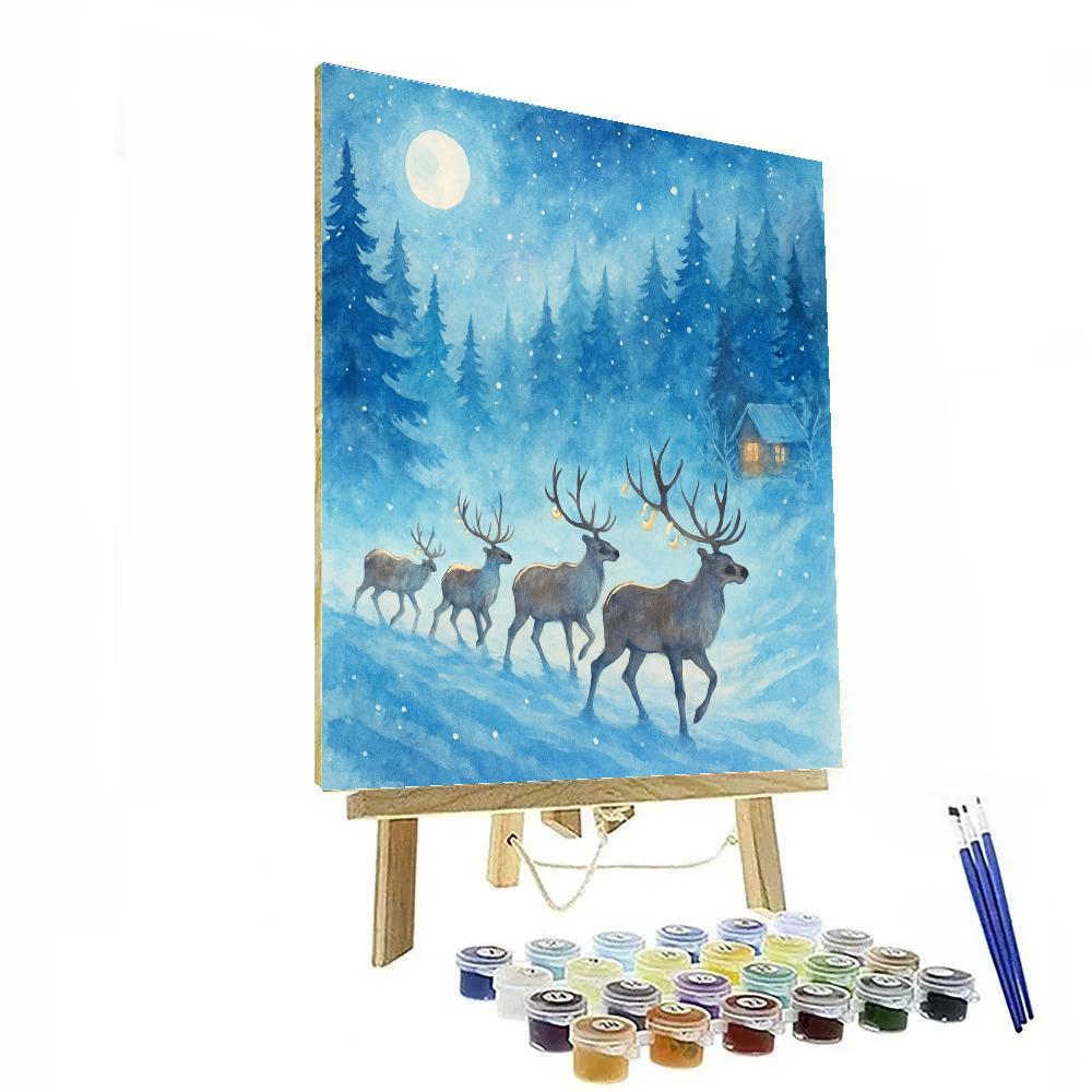Starlit Reindeer Forest Procession Numbered painting kits