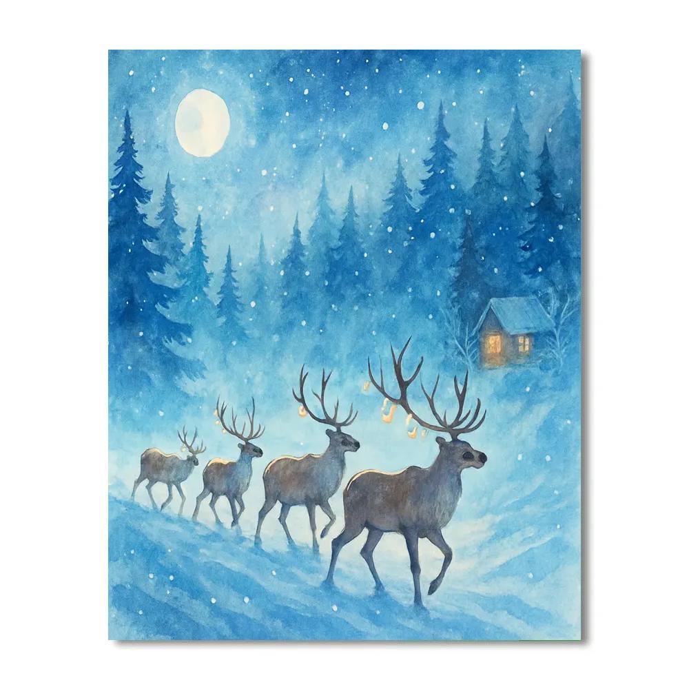 Starlit Reindeer Forest Procession Numbered painting kits