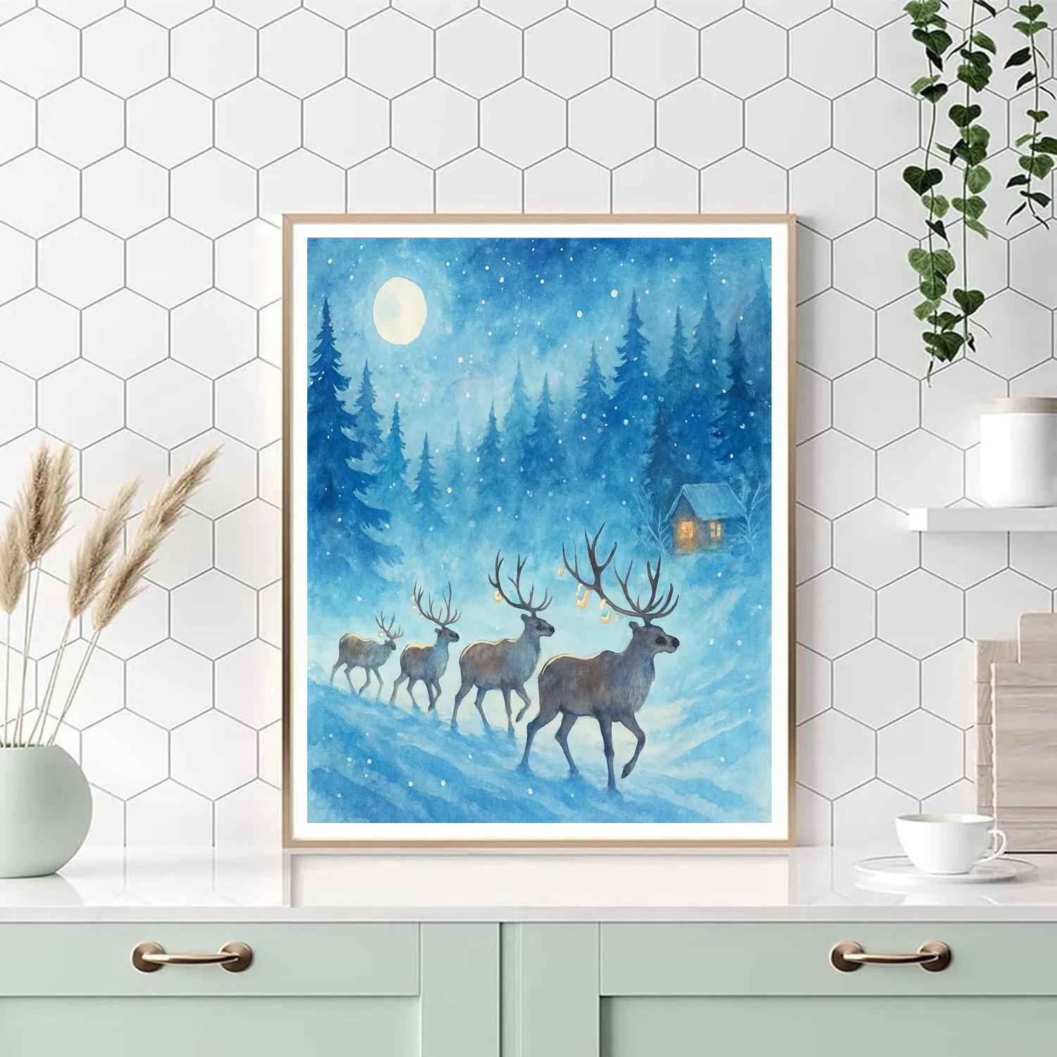 Starlit Reindeer Forest Procession Numbered painting kits