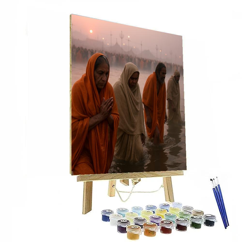 Kumbh Mela Pilgrims At Triveni Sangam Prayagraj Dawn paint by number