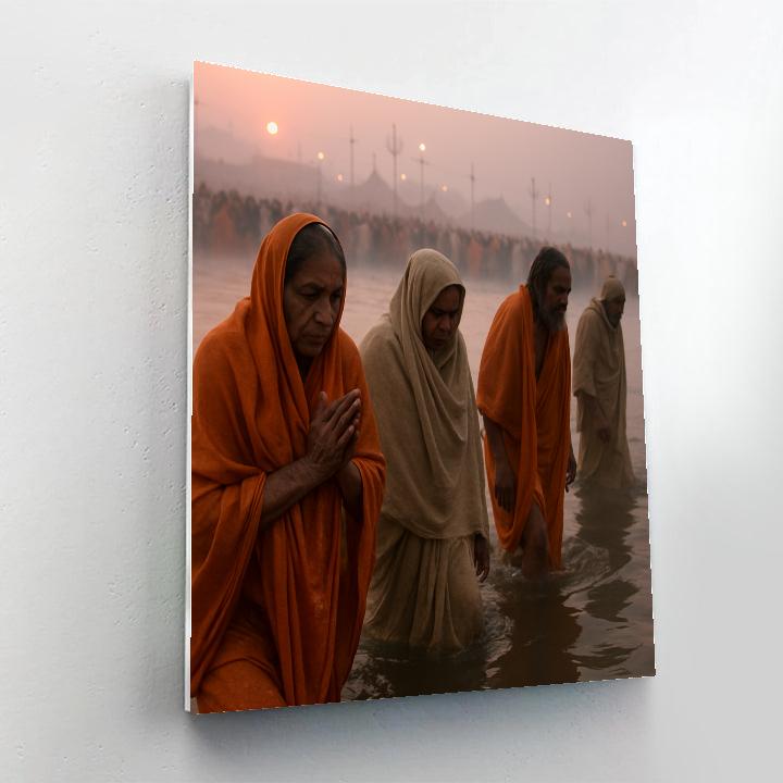 Kumbh Mela Pilgrims At Triveni Sangam Prayagraj Dawn paint by number
