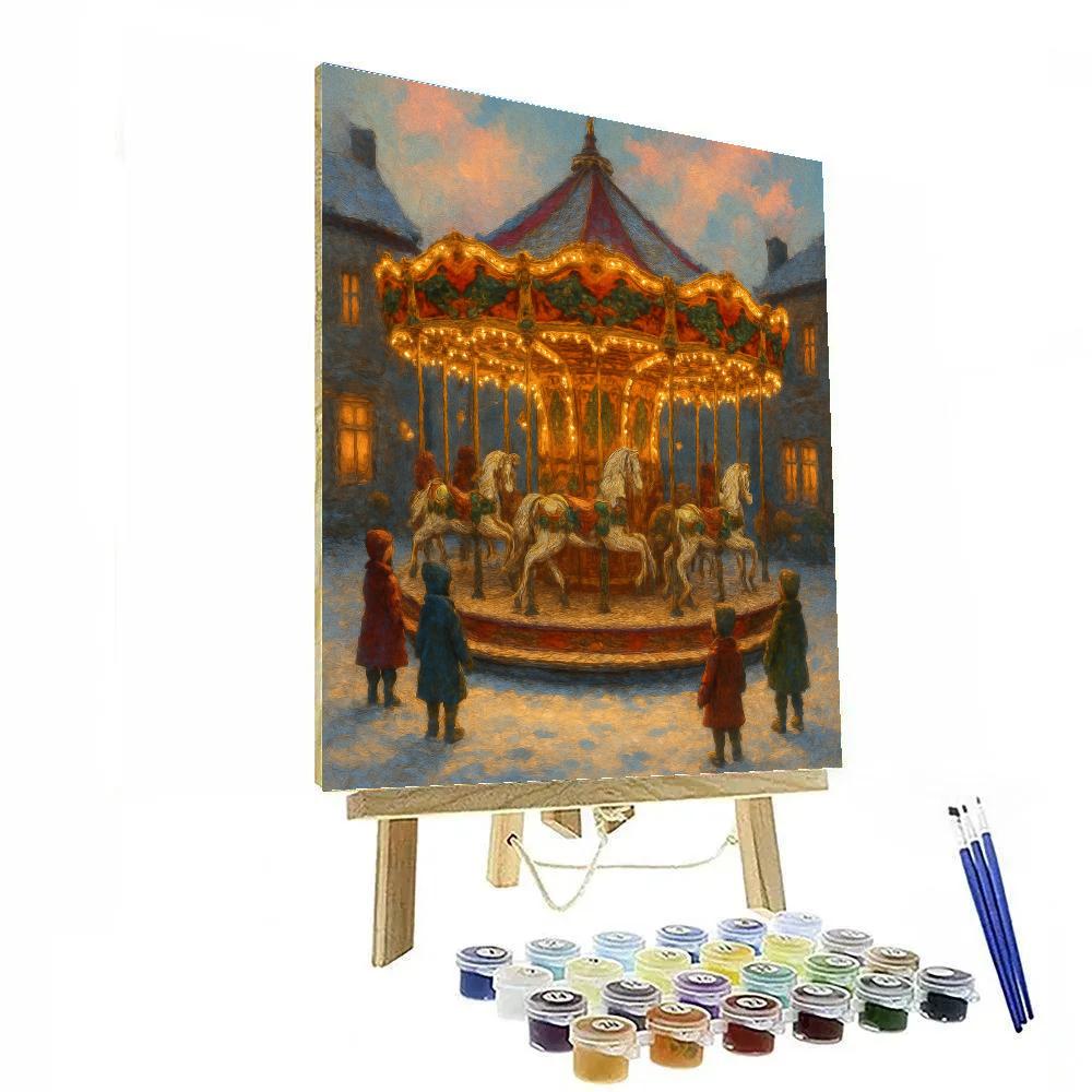 Christmas Carousel In The Snow paint by color