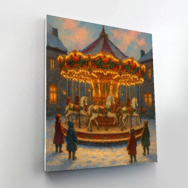 Christmas Carousel In The Snow paint by color