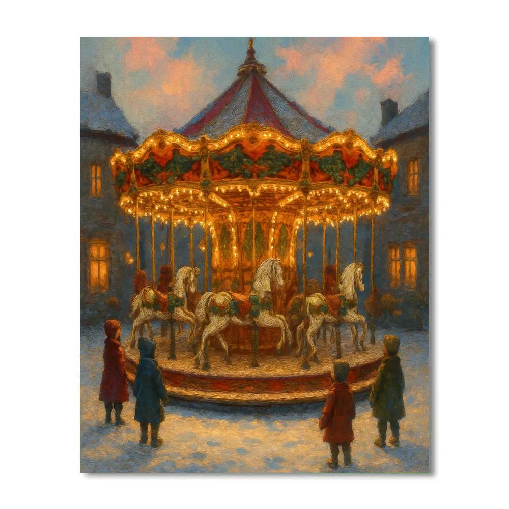 Christmas Carousel In The Snow paint by color