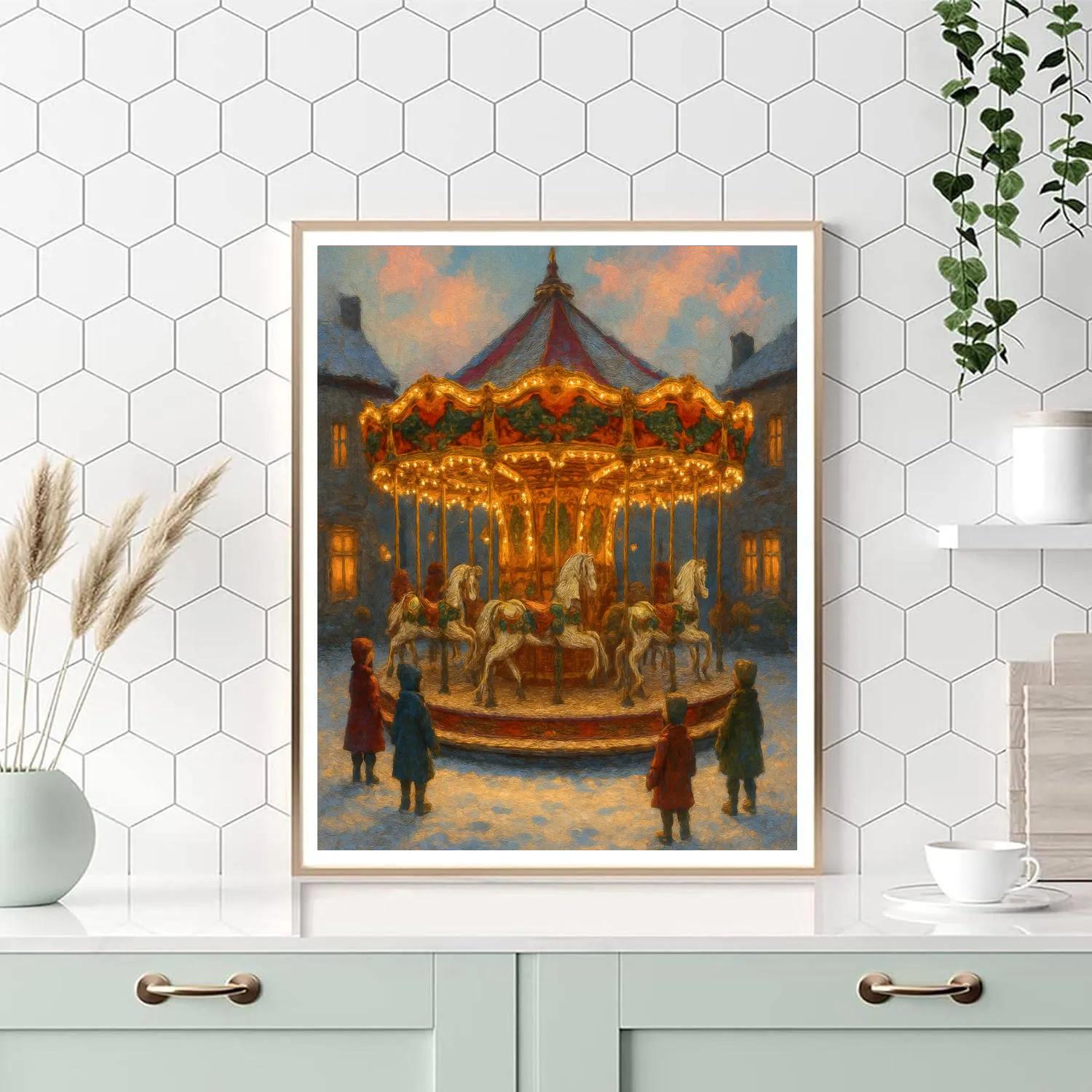 Christmas Carousel In The Snow paint by color