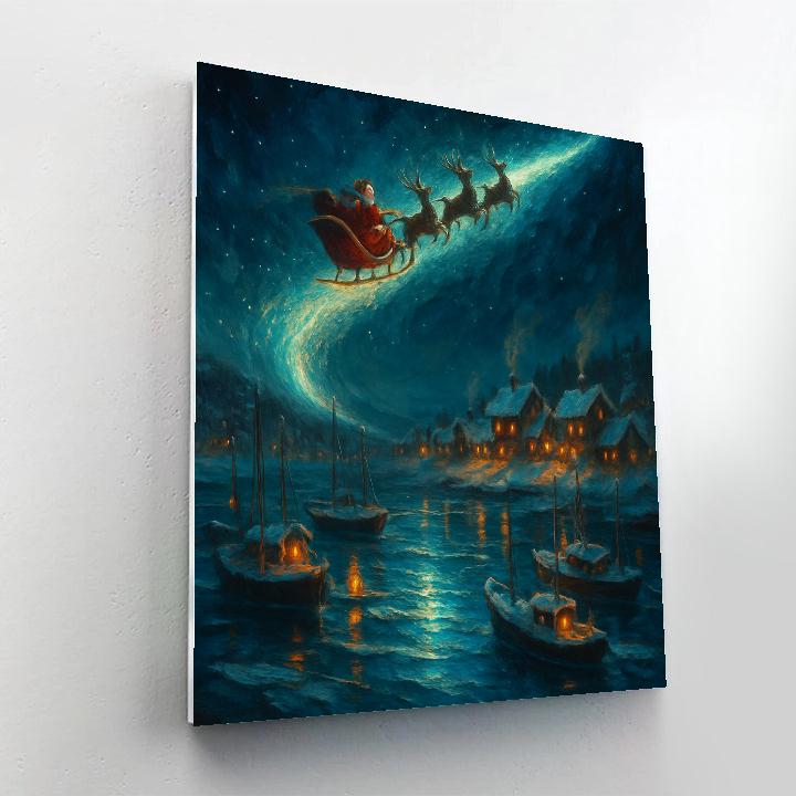 Midnight Sleigh Over Frozen Harbor paint by number