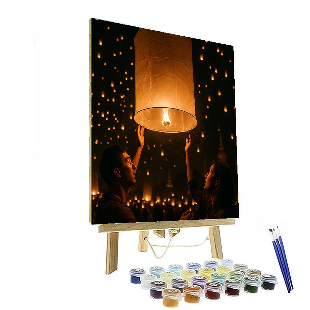 Lantern Festival Sky Release In Yi Peng Chiang Mai paint by color