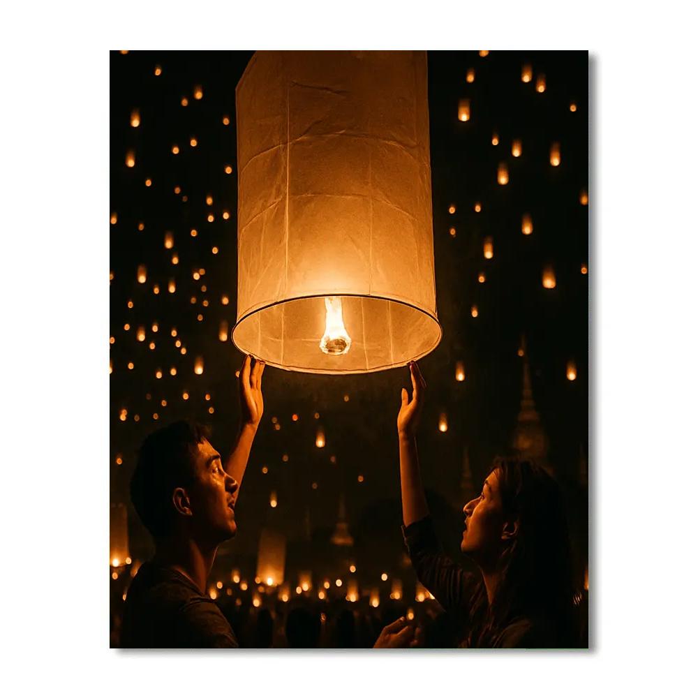 Lantern Festival Sky Release In Yi Peng Chiang Mai paint by color