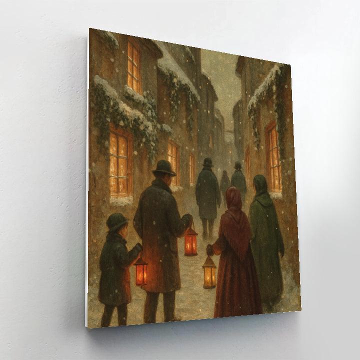 Lantern Parade In Snowy Alley paint by number