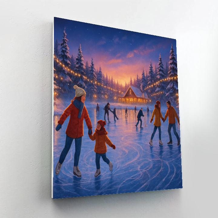 Crystal Lake Christmas Skaters painting number kit