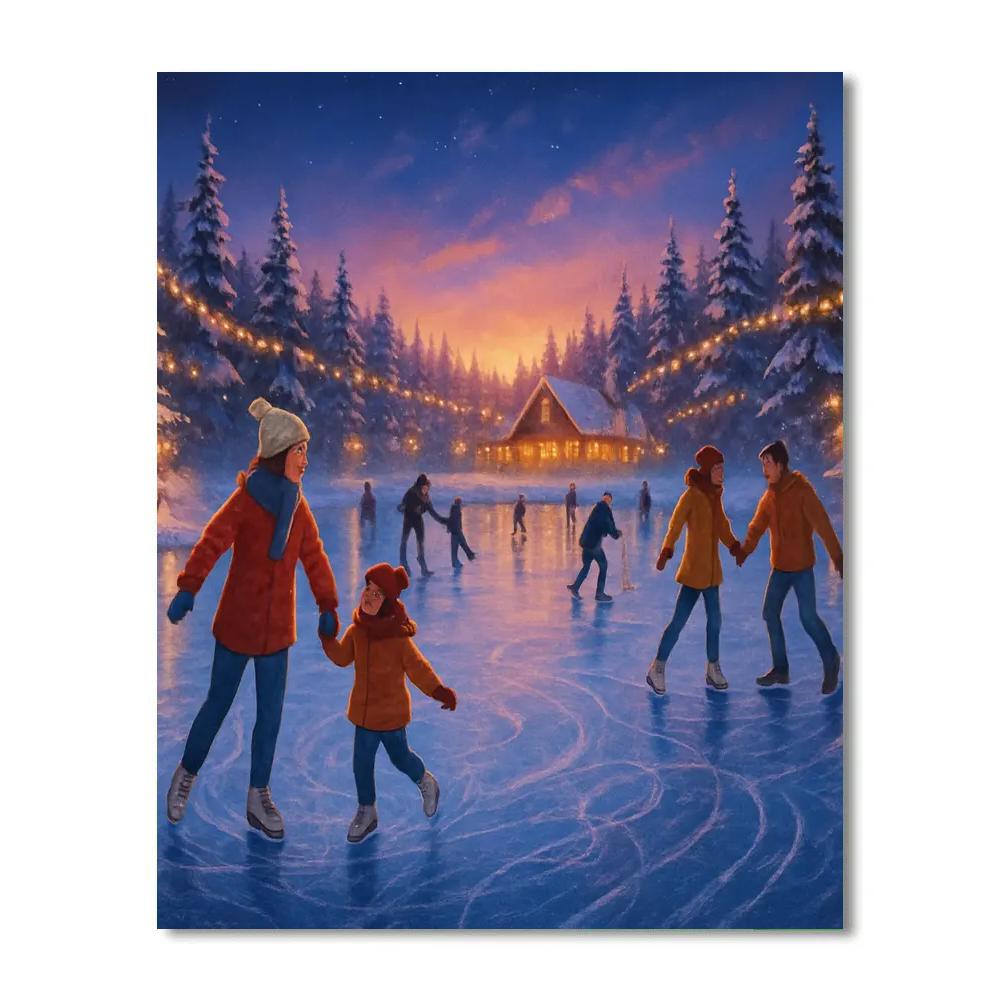 Crystal Lake Christmas Skaters painting number kit