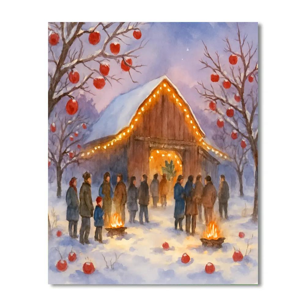 Snowy Orchard Star Barn Paint by numbers art