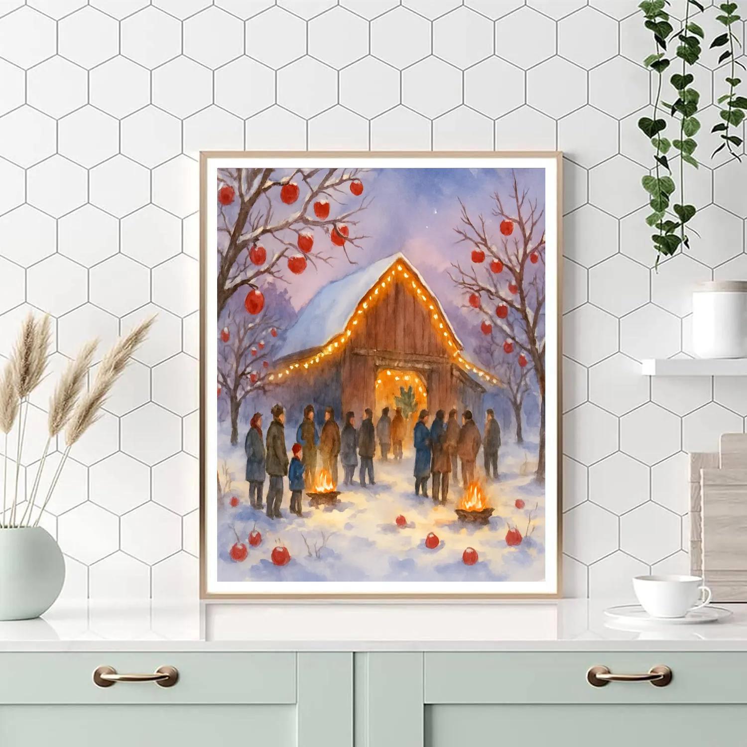 Snowy Orchard Star Barn Paint by numbers art