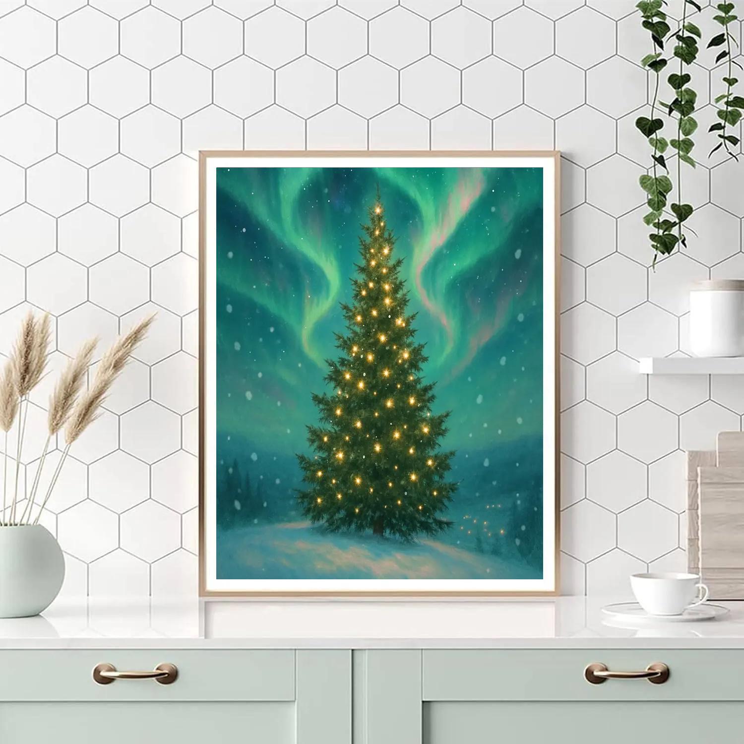 Aurora Christmas Tree On The Hill DIY paint by numbers