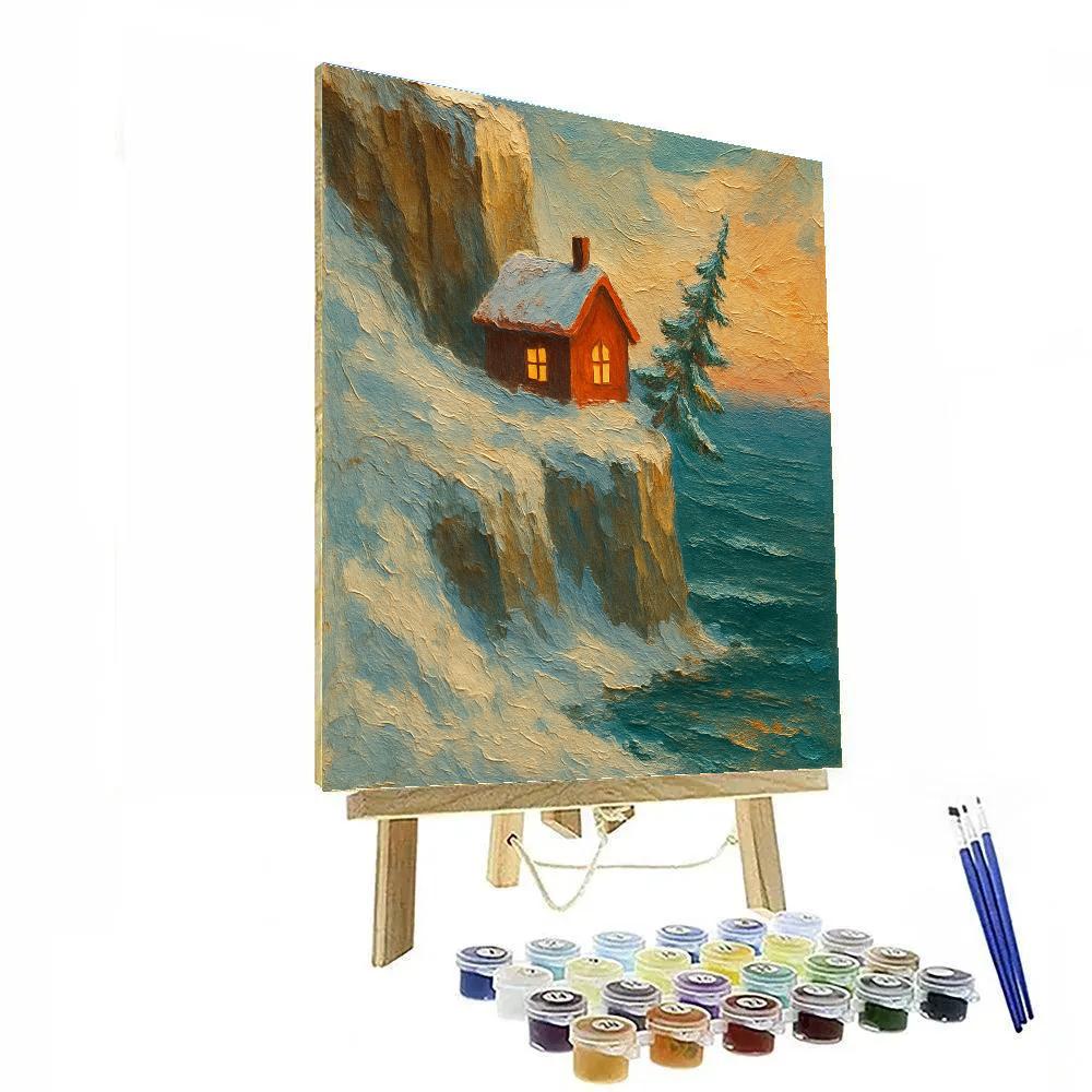 Christmas Cottage On Cliffside Coast Painting by numbers kit