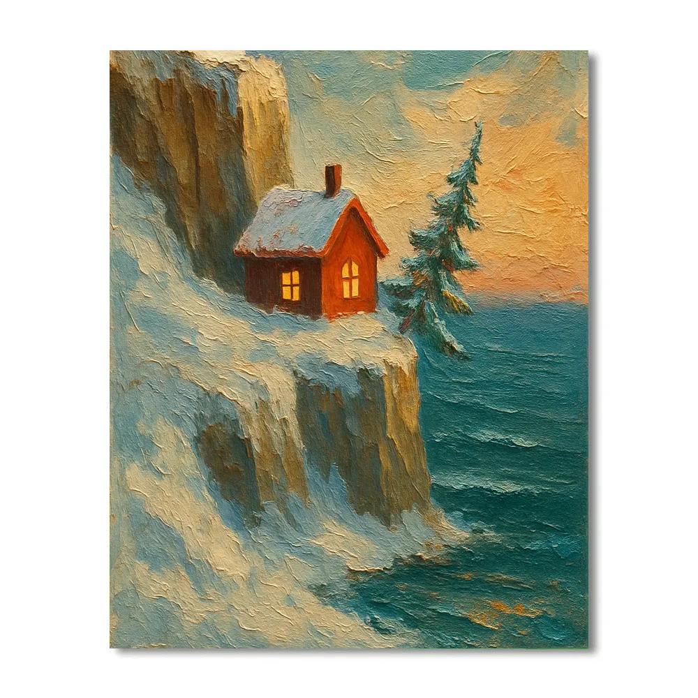 Christmas Cottage On Cliffside Coast Painting by numbers kit