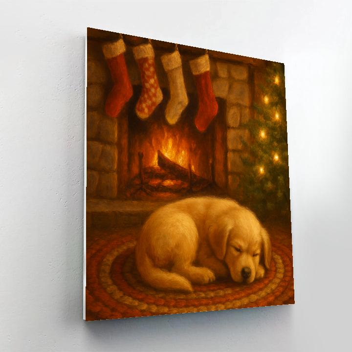 Fireside Stockings And Sleeping Pup Painting by numbers kit