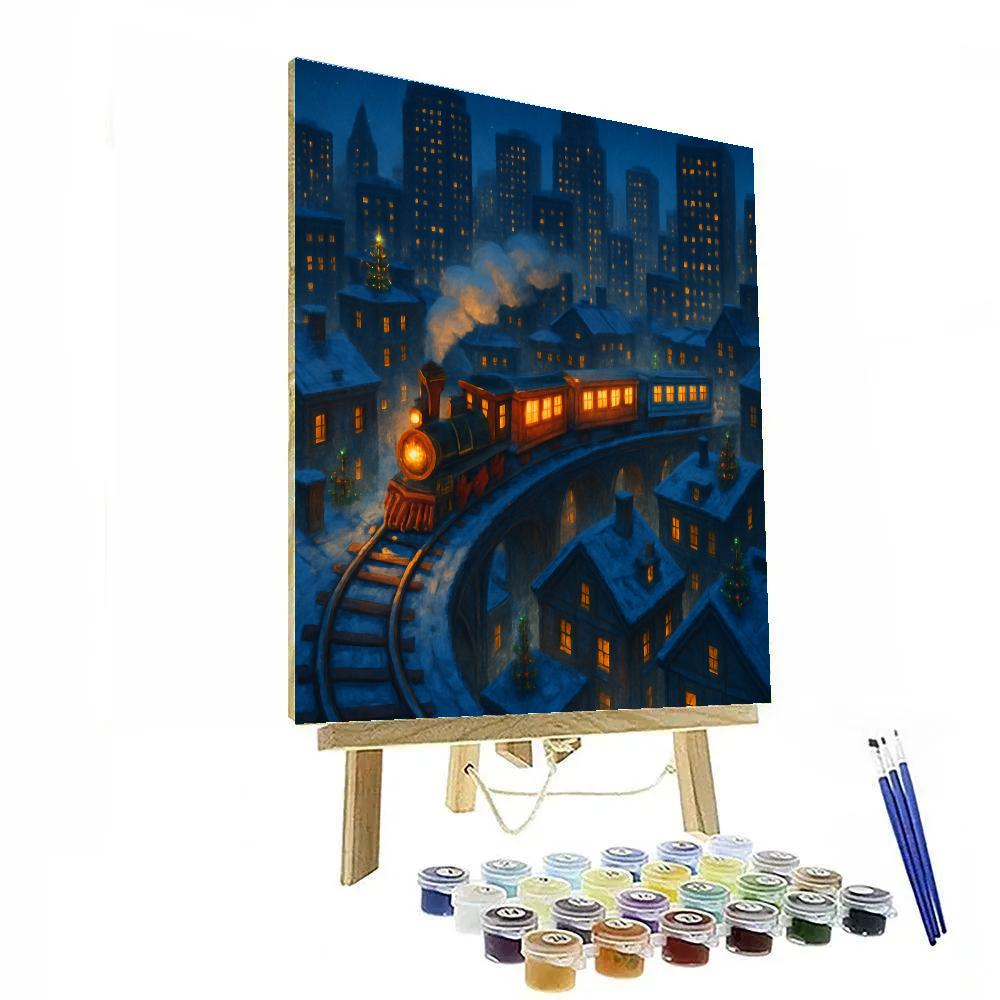 Christmas Train Through City Rooftops Paint by numbers kits