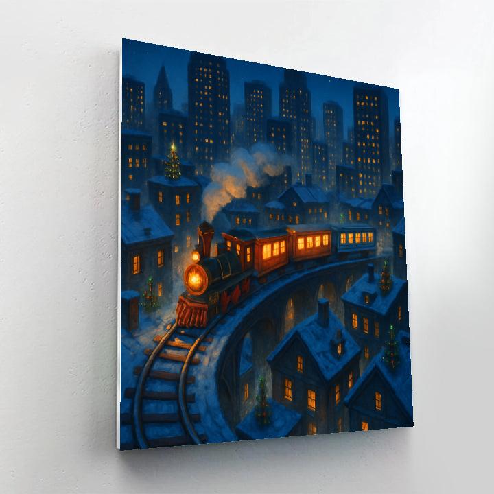 Christmas Train Through City Rooftops Paint by numbers kits
