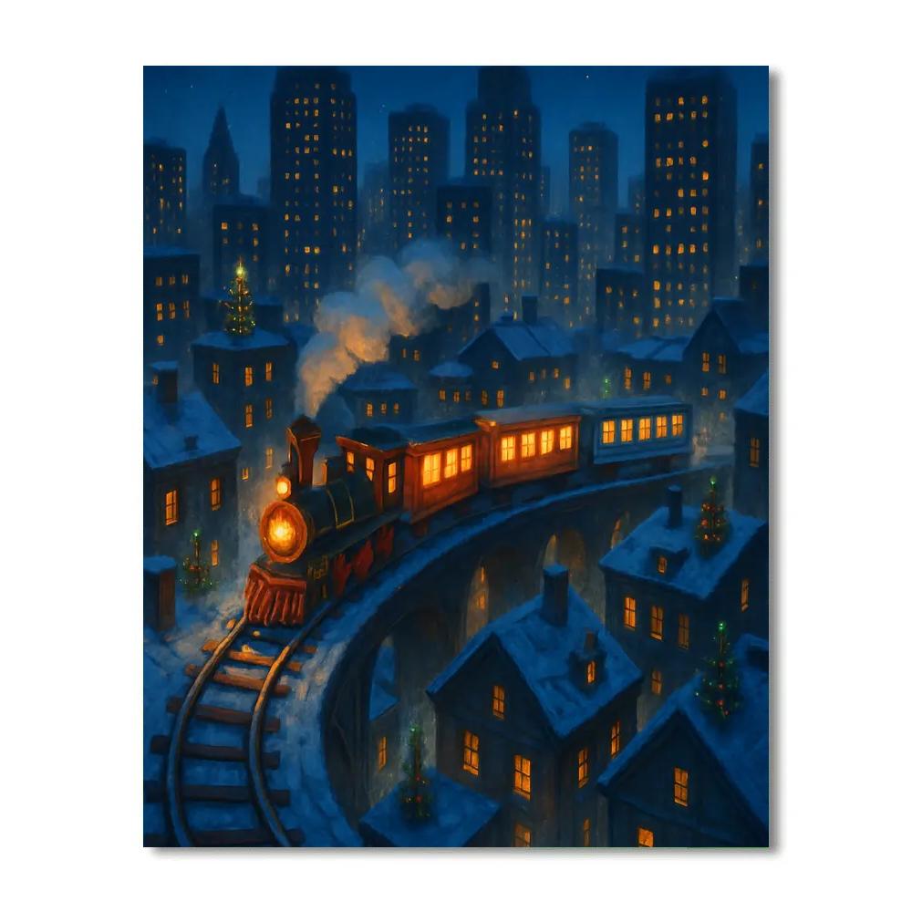Christmas Train Through City Rooftops Paint by numbers kits
