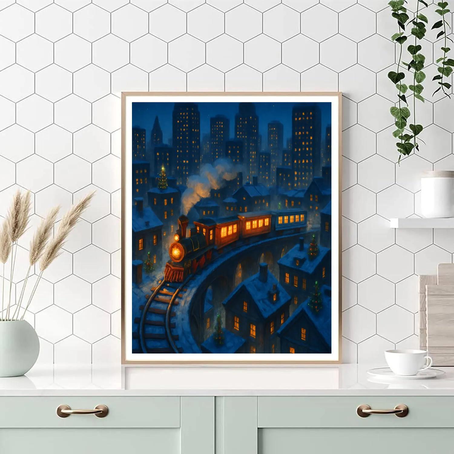 Christmas Train Through City Rooftops Paint by numbers kits