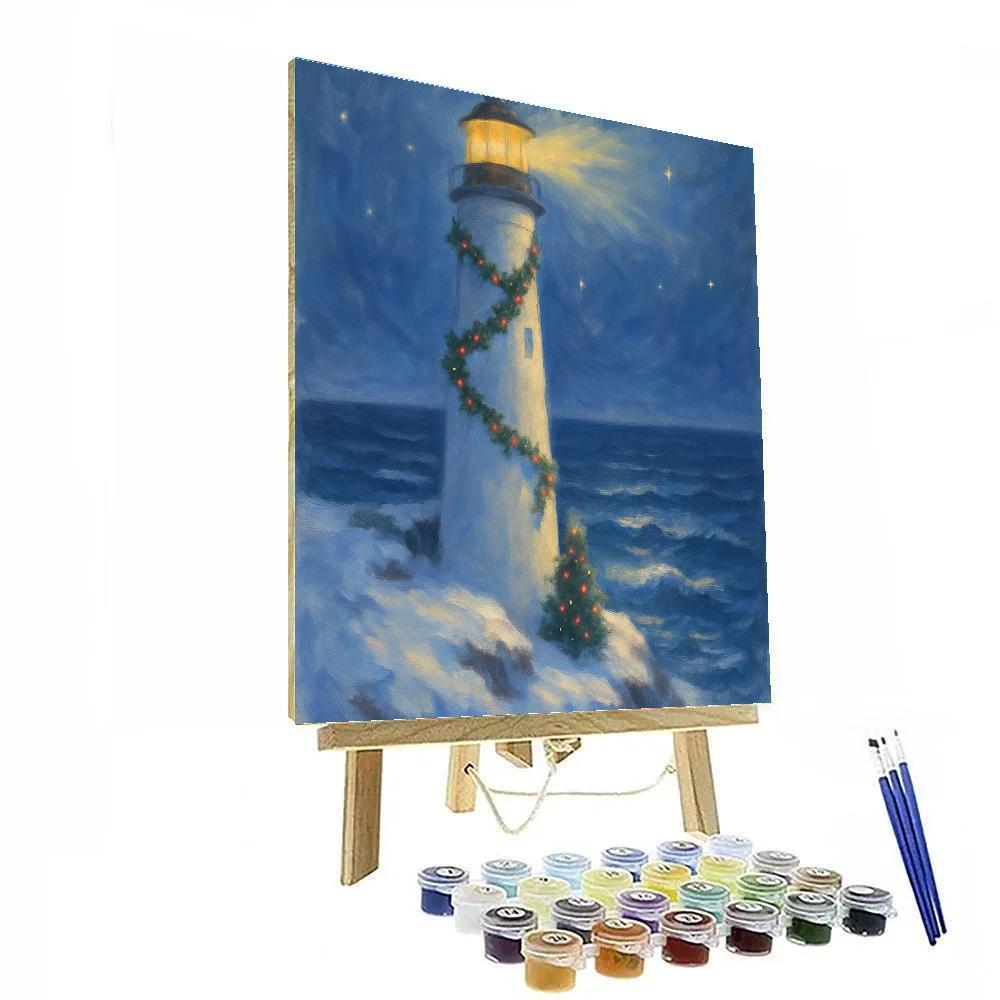 Christmas Lighthouse And Starry Sea paint by color