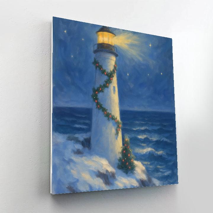 Christmas Lighthouse And Starry Sea paint by color