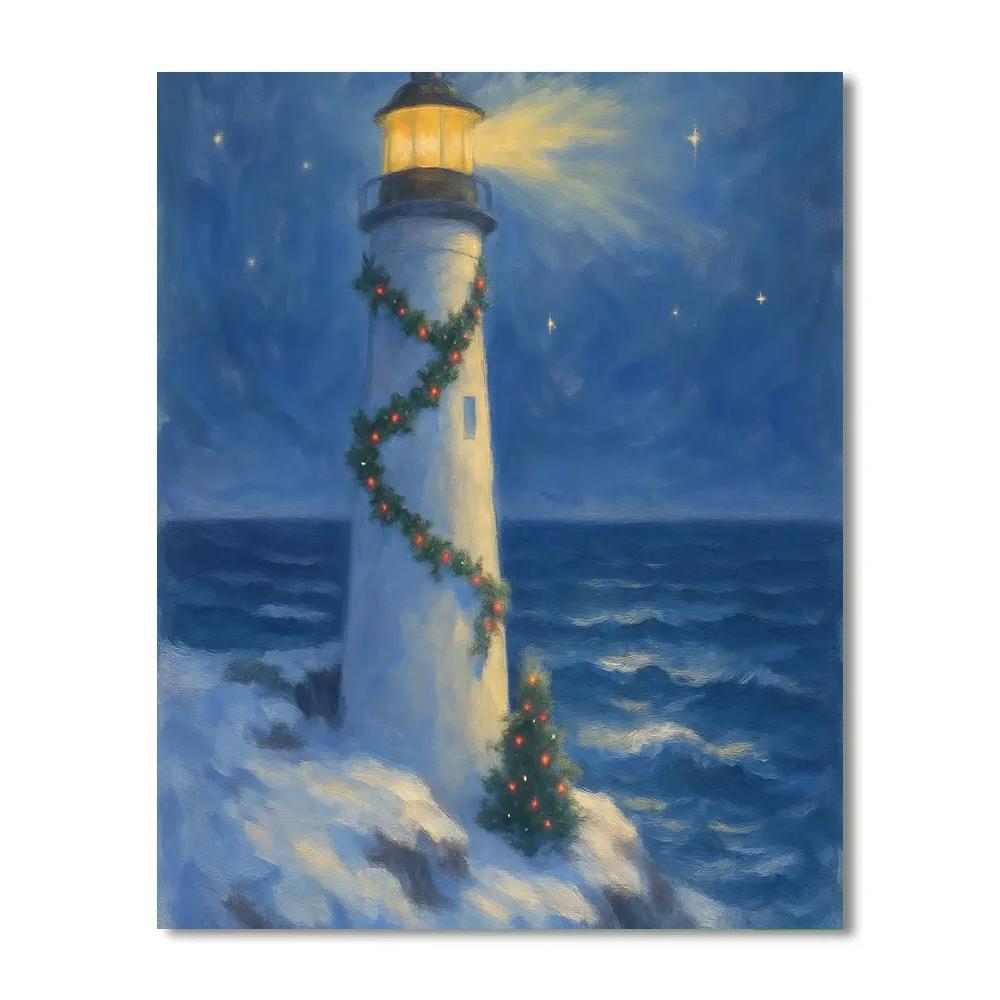 Christmas Lighthouse And Starry Sea paint by color