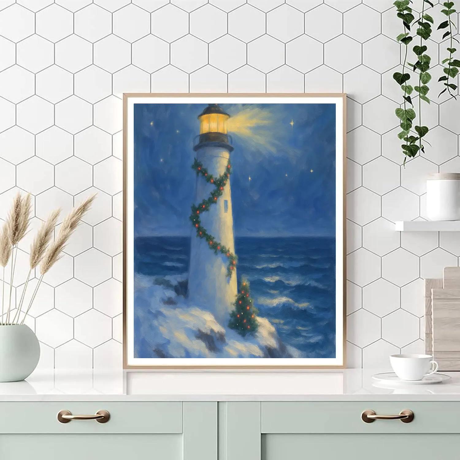 Christmas Lighthouse And Starry Sea paint by color
