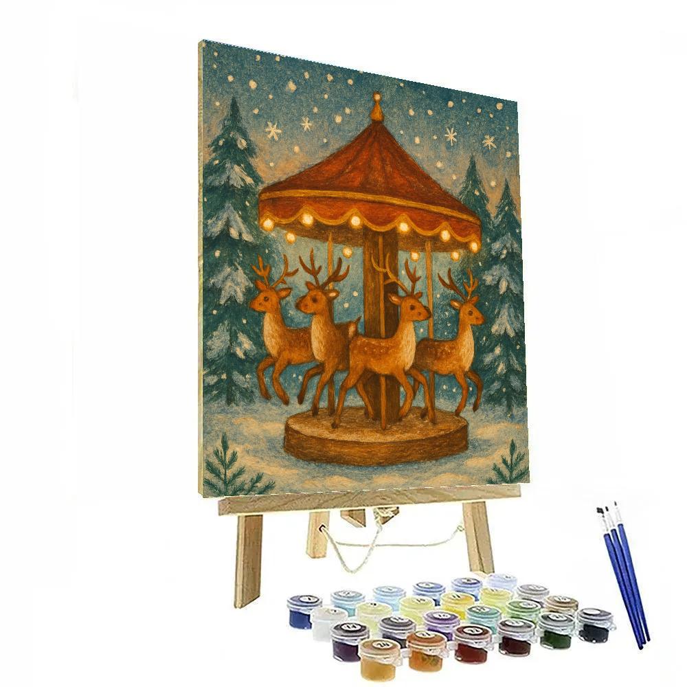 Reindeer Carousel In Forest Clearing painting number kit