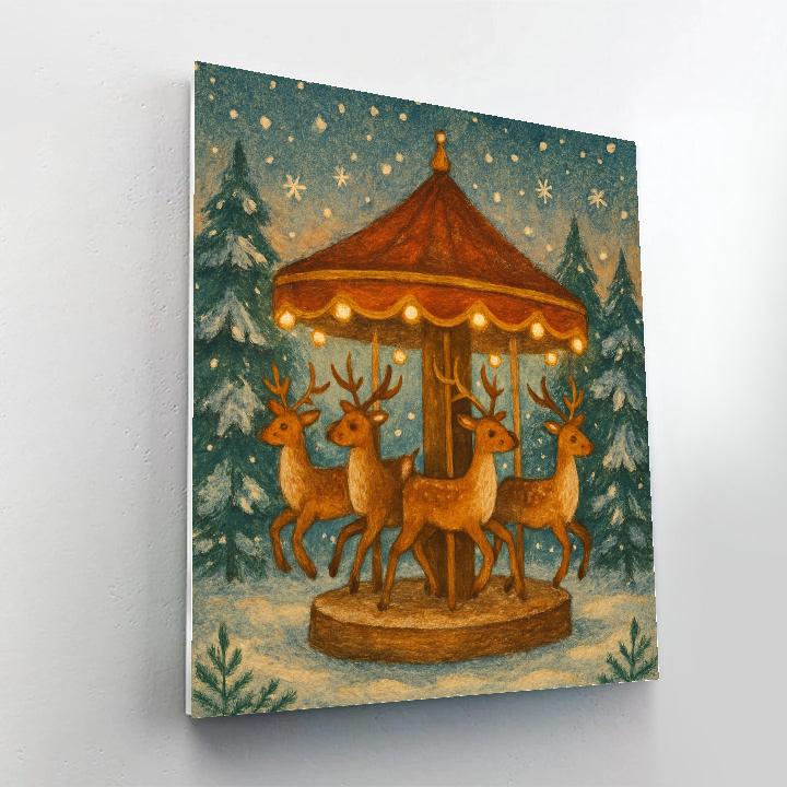 Reindeer Carousel In Forest Clearing painting number kit