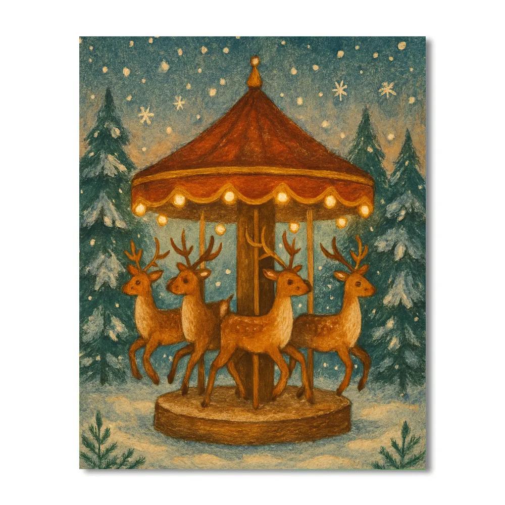 Reindeer Carousel In Forest Clearing painting number kit