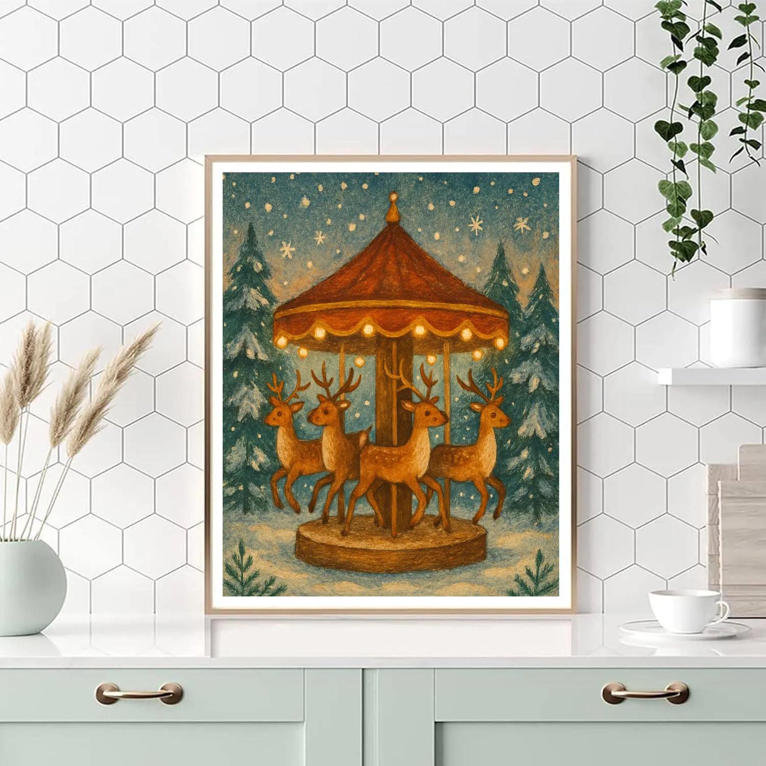 Reindeer Carousel In Forest Clearing painting number kit