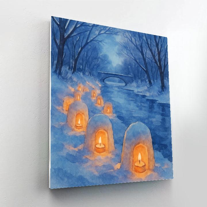 Snow Lanterns Along The Frozen River paint by number