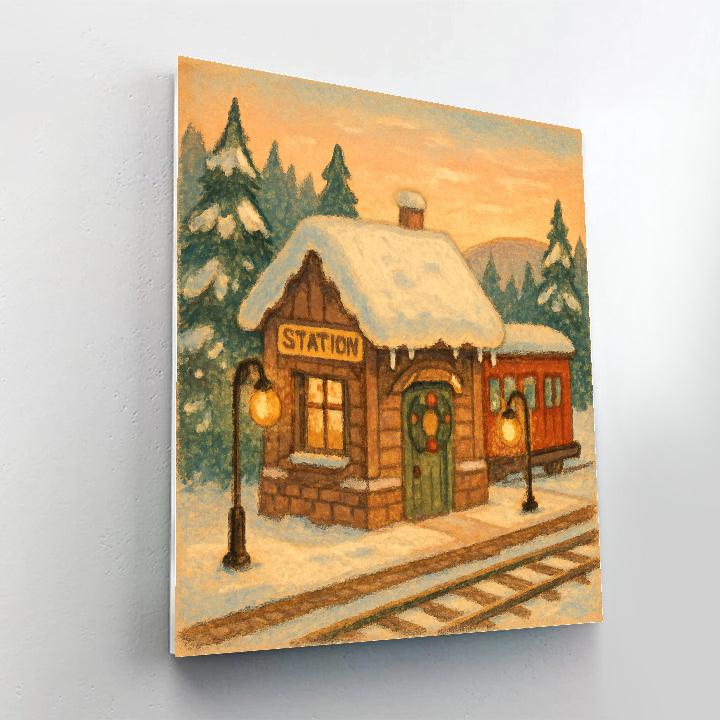 Winter Woodland Train Station paint by number