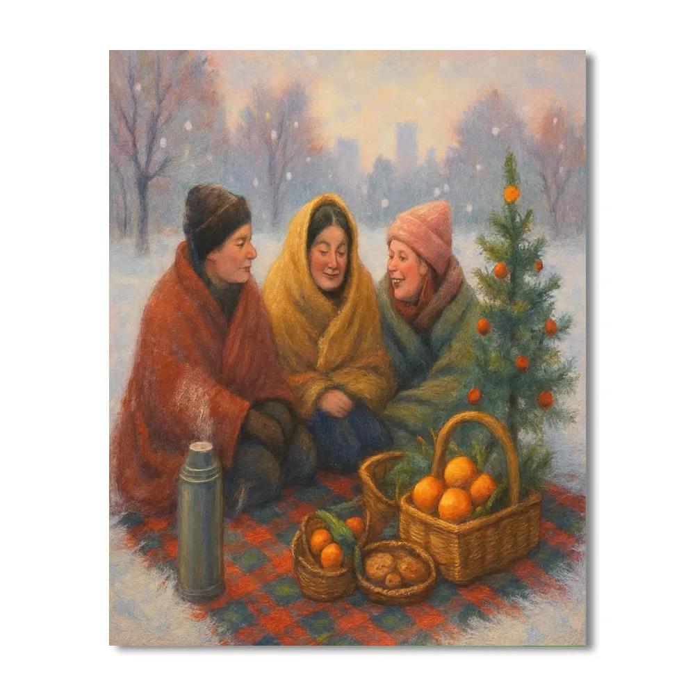 Christmas Picnic In The Snowy Park Paint by numbers art