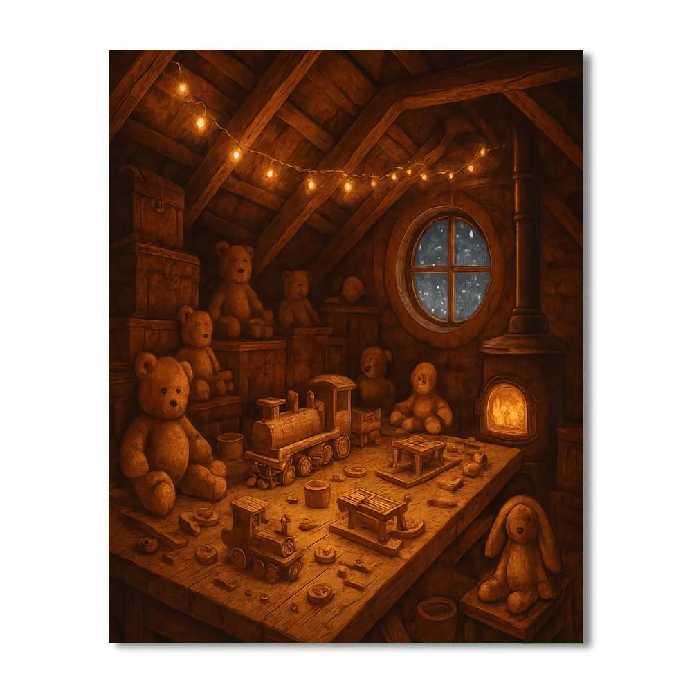 Toy Workshop Under Attic Beams Numbered painting kits