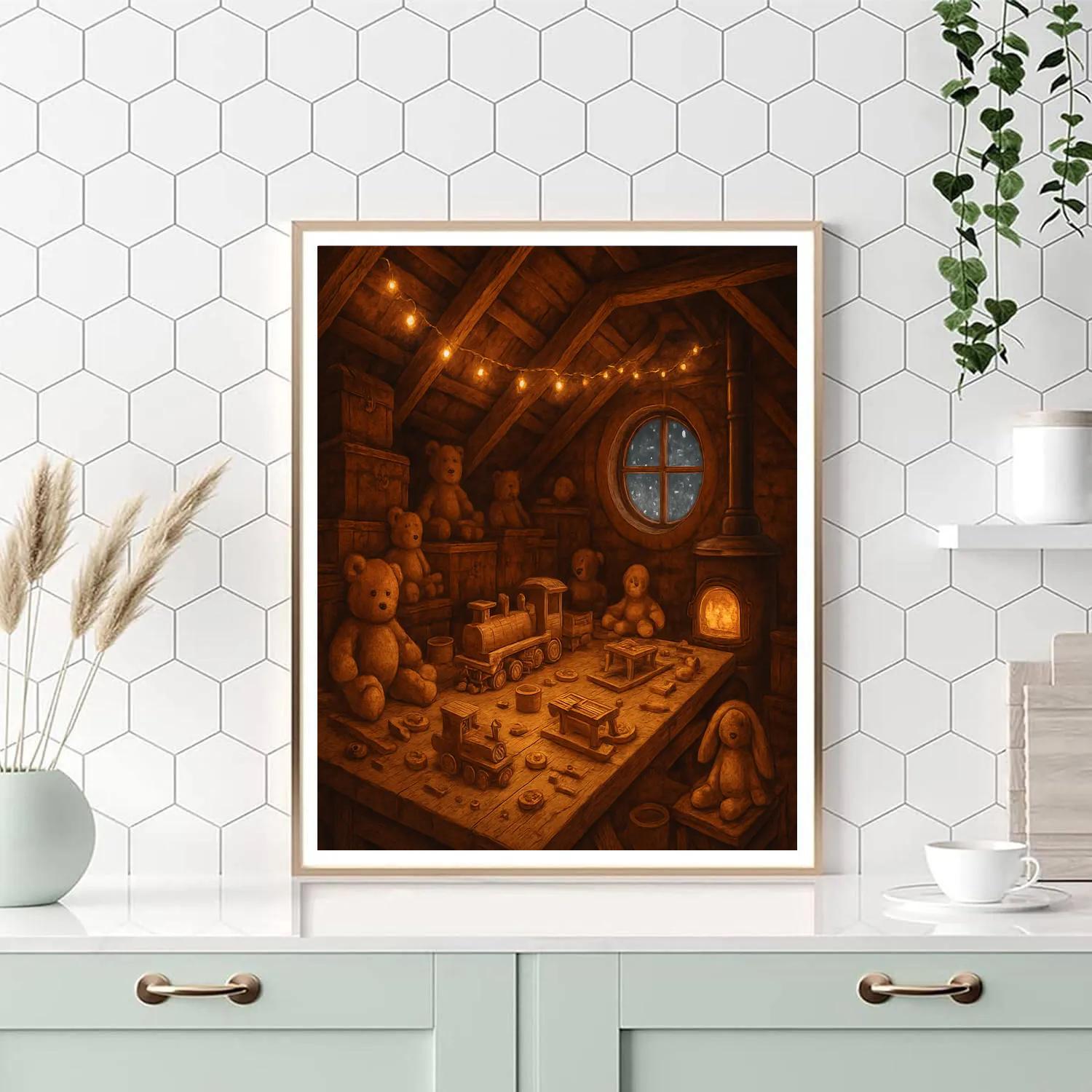 Toy Workshop Under Attic Beams Numbered painting kits