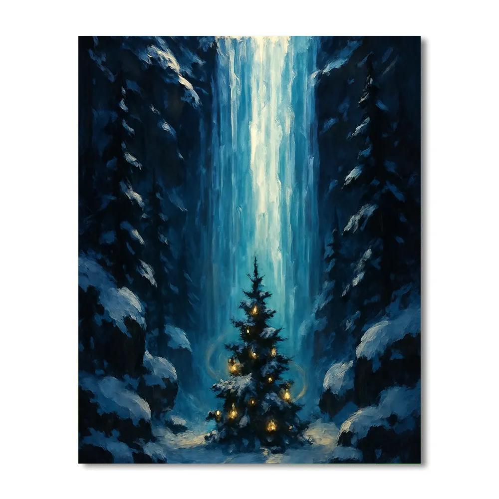 Frozen Waterfall Christmas Shrine paint by number