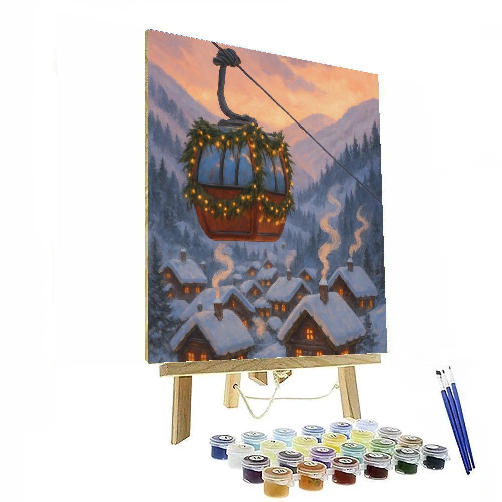 Christmas Gondola Over Alpine Village painting number kit