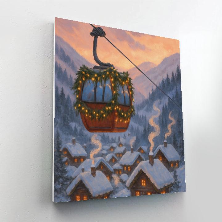 Christmas Gondola Over Alpine Village painting number kit