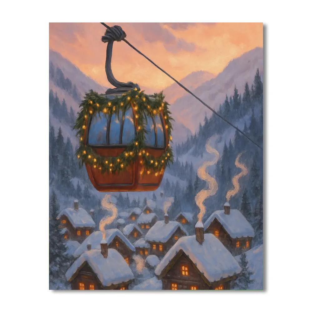 Christmas Gondola Over Alpine Village painting number kit