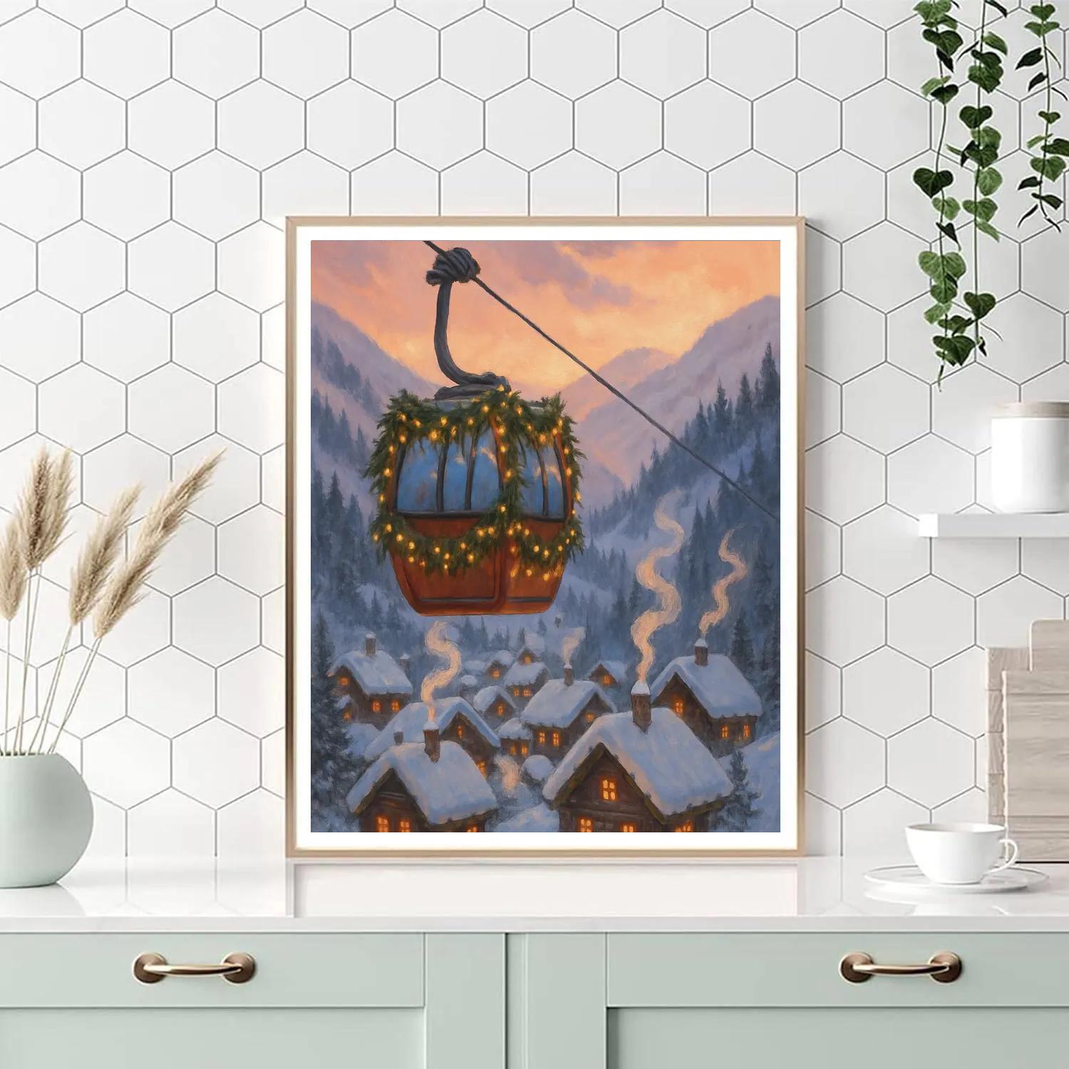Christmas Gondola Over Alpine Village painting number kit
