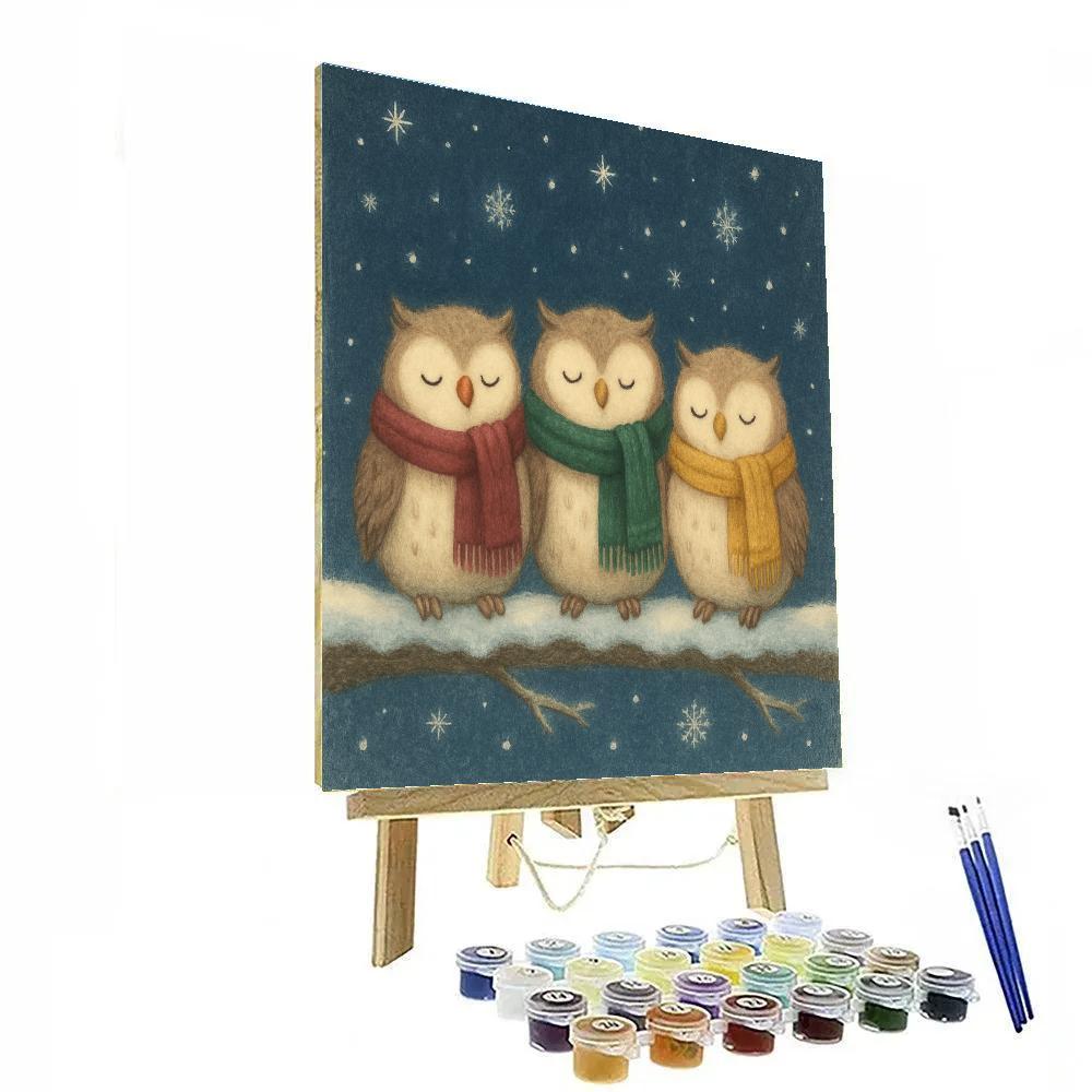 Noel Owls On Snowy Branch Numbered painting kits