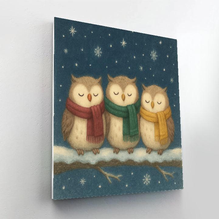 Noel Owls On Snowy Branch Numbered painting kits