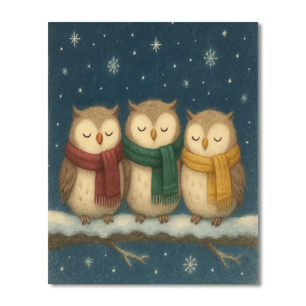 Noel Owls On Snowy Branch Numbered painting kits