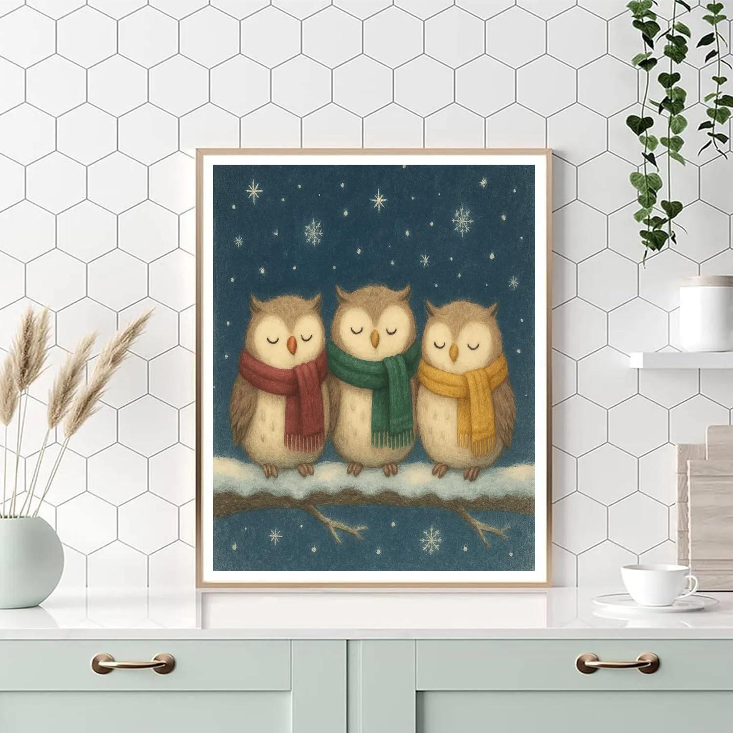 Noel Owls On Snowy Branch Numbered painting kits