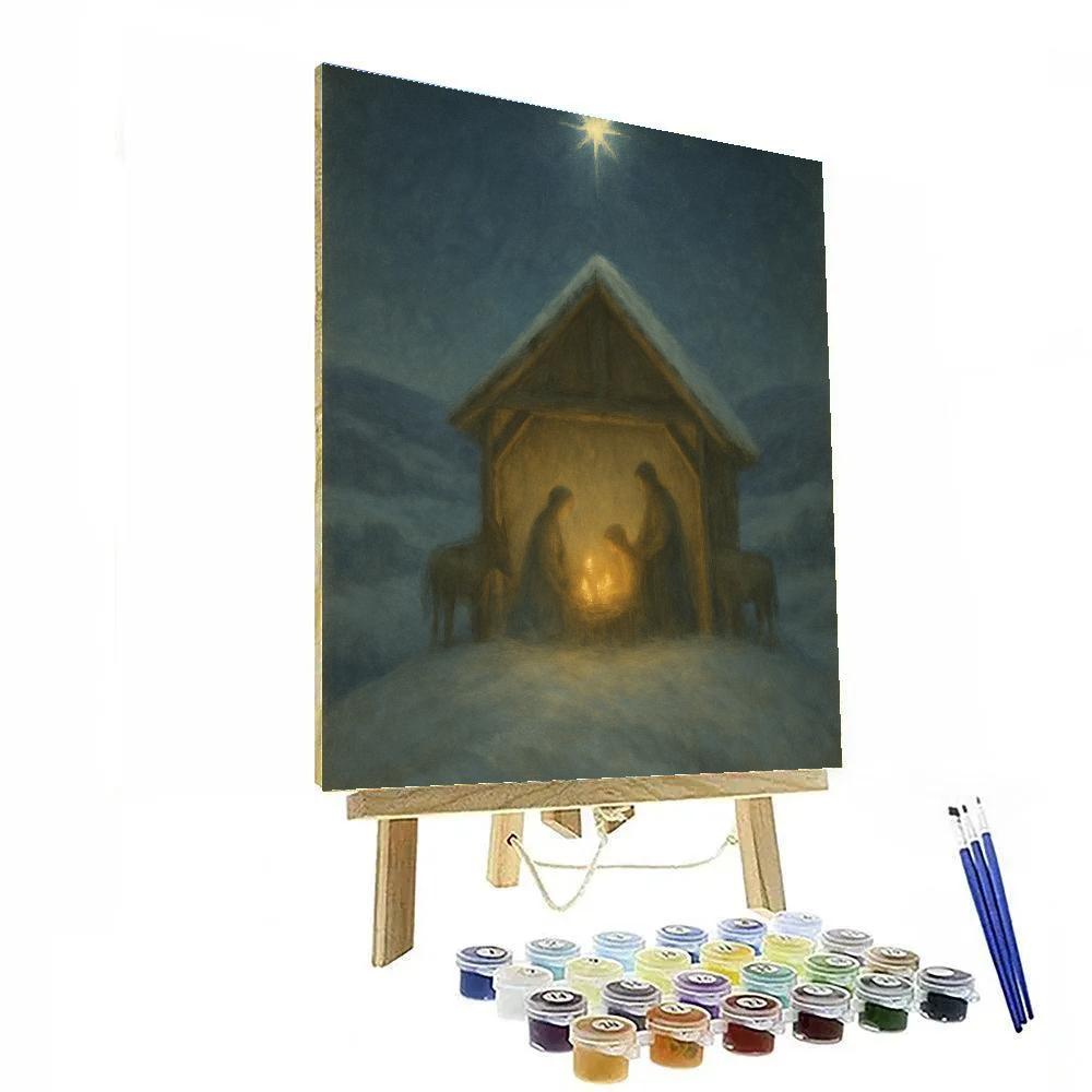 Candlelit Nativity Stable On Hill Painting by numbers kit
